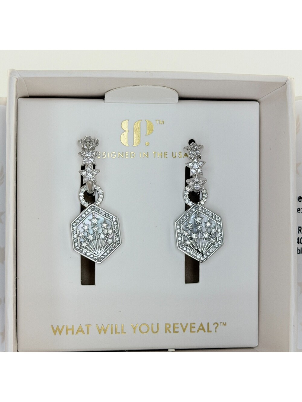 Bomb Party Halo "Moments Remembered" Gen. Moonstone Rhodium Star Hoops